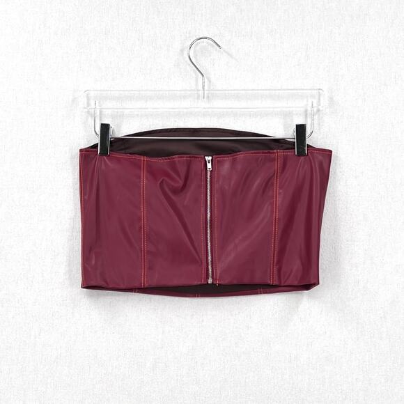 HOSBJERG Joe Dolly Tube Top Womens Medium Burgundy Faux Vegan Leather Strapless - Picture 5 of 11